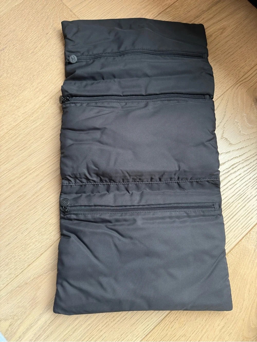 CHANEL Black Fold-Over Toiletry Pouch with Buckle Strap